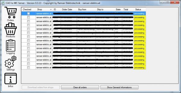 CAO_WC_Server Order Übersicht CAO Faktura WooCommerce Schittstelle Interface - Ramser Elektrotechnik Webshop