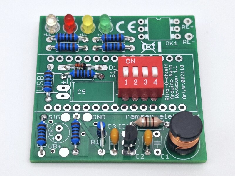 Blitz-o-shield - NANO R1.1 - Blitzdetektor Arduino Shield Ramser Elektrotechnik Shop 53